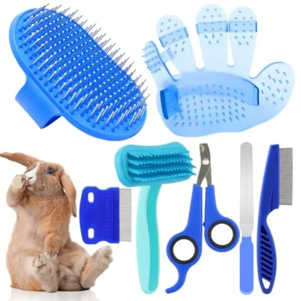 Rabbit Grooming Kit, Rabbit Brush for Shedding with Bunny Nail Clipper, Rabbit Nail Trimmers with Pet Combs for Hamster Guinea