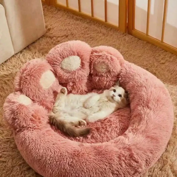 1PC Plush Paw-Shaped Pet Bed for Small Medium Large Cats and Dogs, Warm Breathable All-Season Nest with Extra Lining