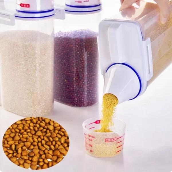 1.5kg/2kg Dog Cat Food Pail Plastic Storage Tank with Measuring Cup