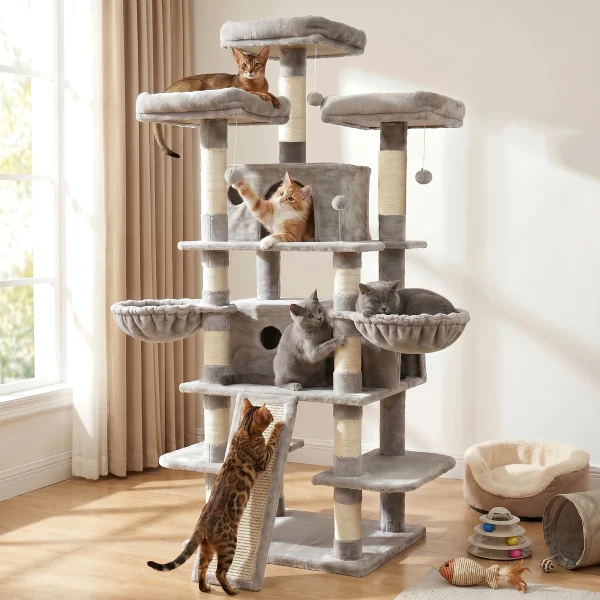 173cm 68in Large Multi Level Cat Tree Tower Indoor Activity Center 2  3 Plush Perches Scratching Post