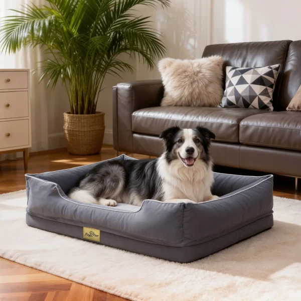 Rectangular Orthopedic Dog Pet Sofa Couch with Bolster Washable Sponge Base for Large Dogs Removable Cover