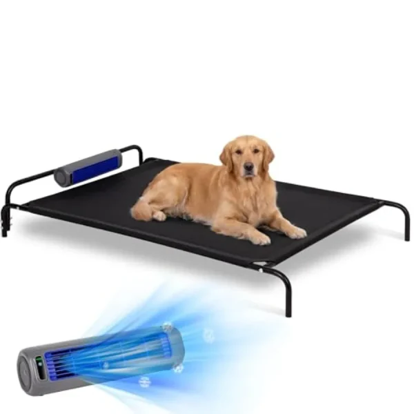 Elevated Outdoor Dog Bed with Fan - Cooling Dog Bed for Dogs Waterproof Cot  3 Wind Speed Raised Dog Bed