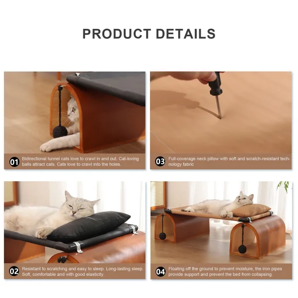 2-in-1 Tunnel Elevated Cat Bed Collapsible Pet Sleeping Bed Washable Mesh Cover Cat Tunnel Bed Breathable for Indoor and Outdoor