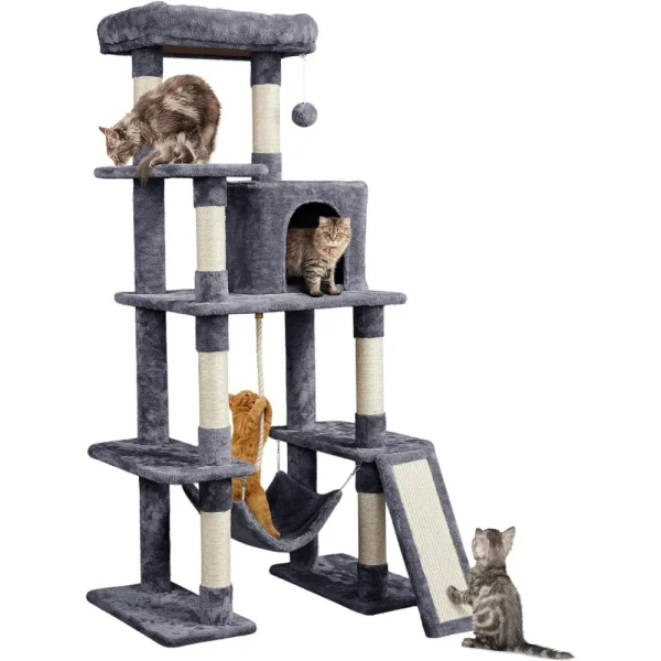 Yah 63" Multi-Level Cat Tree with Sisal Scratching Posts,Condo Hammock Dangling Ball,Platform for Cats Play Sleep